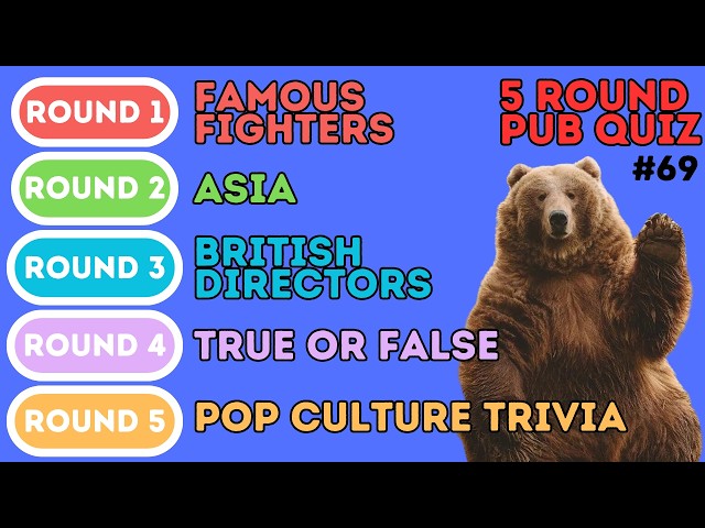 5 Round Pub Quiz | Famous Fighters, Asia, British Directors, True or False & Pop Culture Trivia (69)