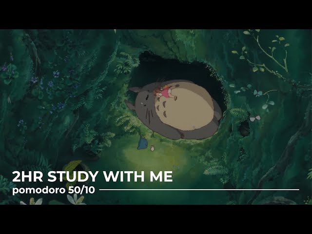 2HR STUDY WITH ME 🌷🕯️ | peaceful piano & violin studio ghibli instrumental | pomodoro 50/10
