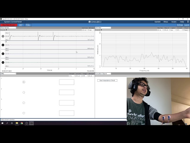 OpenBCI Setup test for muscle movement. Project: Prosthesis Control with brain waves -1