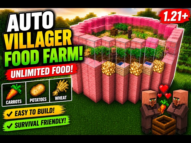 How to Build an Automatic Villager Food Farm in Minecraft 1.21+ | PixelMine