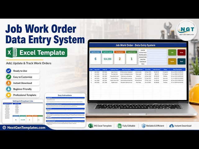 Job Work Order Data Entry System in Excel