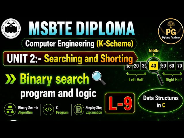 Lecture 9 Binary Search Program in C  Searching Techniques | DSU Using C Programming Unit 2 MSBTE 