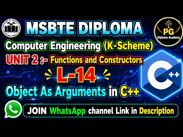 OOP Using C++ Unit 2 Lecture 14 Taking Object as Argument in C++ Object as Function Argument MSBTE