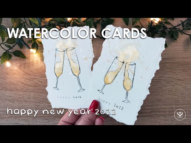 DIY New Year champagne WATERCOLOR cards - HAPPY 2022
