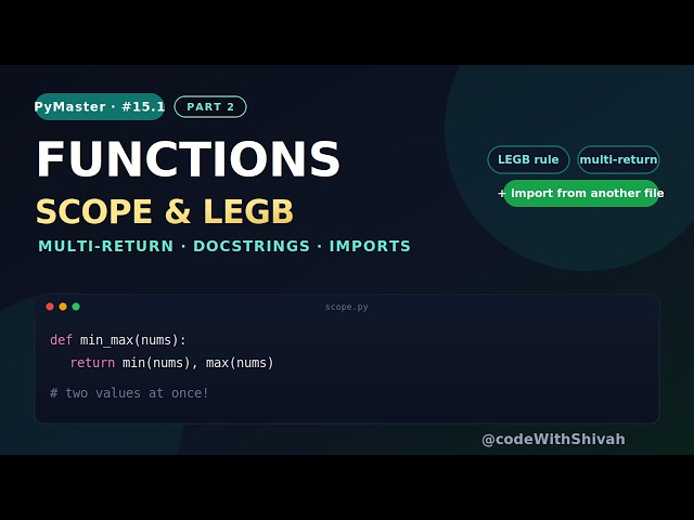 Python Functions Part 2 🧱 Scope, LEGB, Multiple Return & Imports | PyMaster India #15.1