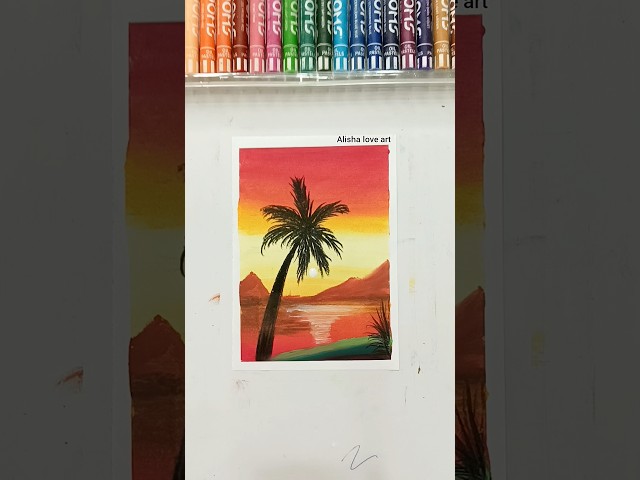 🌙 Easy Moonlight Lake Scenery Drawing with Oil Pastels | Step-by-Step Landscape Tutorial