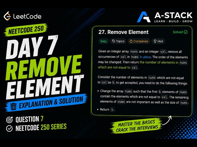 LeetCode 27: Remove Element | NeetCode 250 #7 | Explanation & Solution | A-Stack