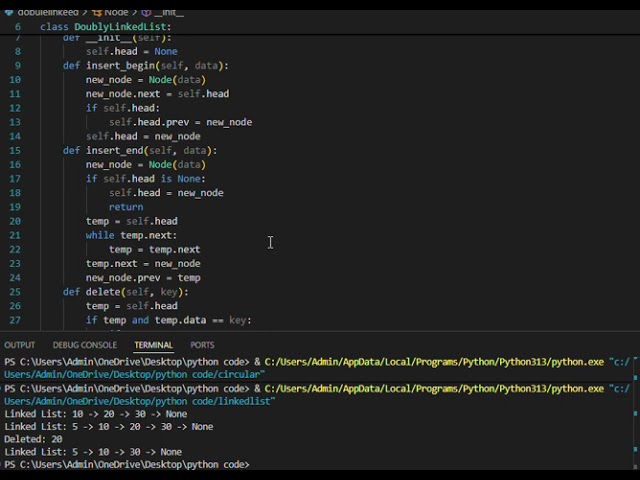 Implementation of double linked list by using python