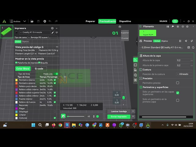 Export to gcode for printing Creality K1 3D Printer STEAM Kit Junta Andalucía IES Monterroso
