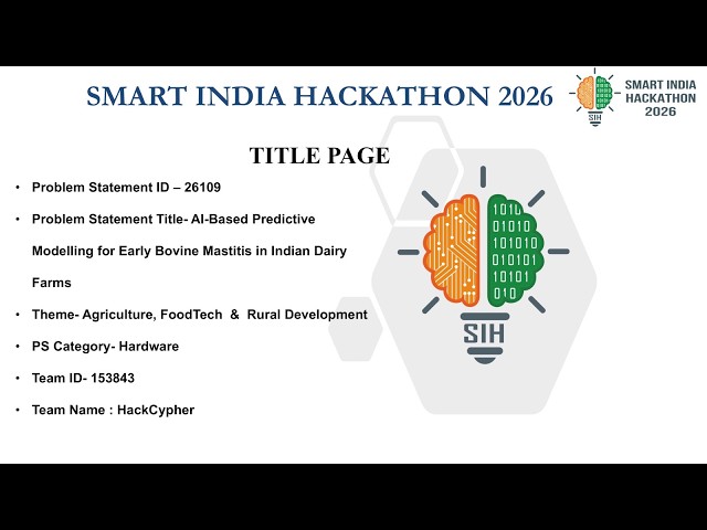NANDI-AI-Powered Multi-Modal Sensors for Early Bovine Mastitis Alerts | SIH2026 (Team HackCypher)