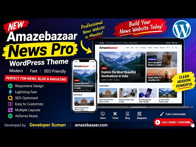 🔥 FREE WordPress News Theme 2026 | Amazebazaar News Pro (Fast, SEO & AdSense Ready)