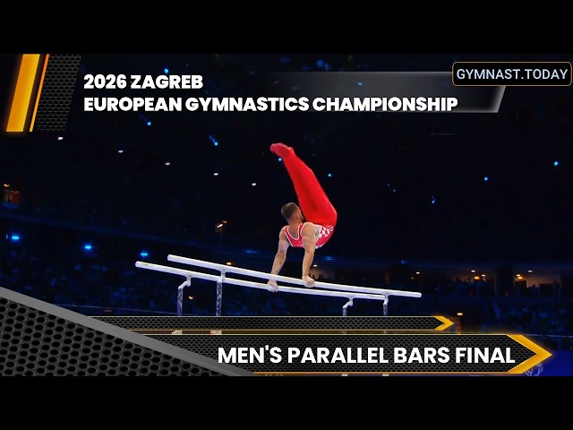 Top 3 in Men's Parallel Bars Final - 2026 Zagreb European Gymnastics Championship