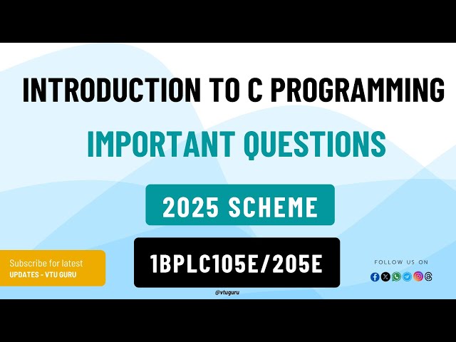 1BPLC105E Introduction to C Programming Important Questions | 1BPLC205E Important Questions | VTU