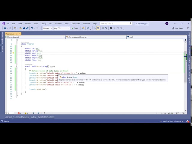 Default Values of Datatype in C# Dotnet