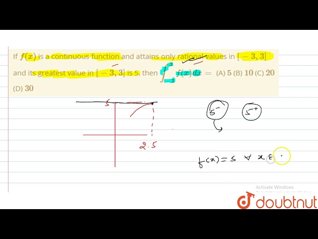 If `f(x)` is a continuous function and attains only rational values in `[-3,3]` and its greatest