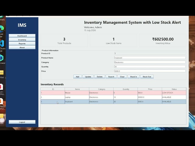 Inventory Management System with Low Stock Alert