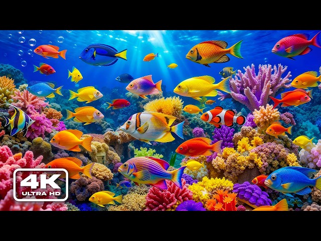 AQUARIUM 4K UHD - Beautiful Fish Swimming & Colorful Sea Life 🐳 Relaxing Music of the Blue Ocean #32