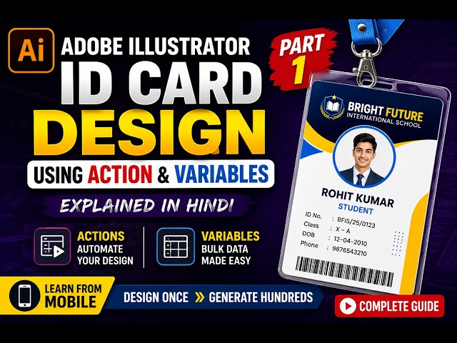🎨 Adobe Illustrator ID Card Design Using Actions & Variables | Hindi Tutorial | Part 1