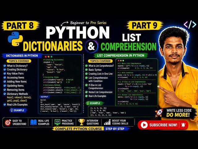 Python Tutorial Part 8 | Dictionaries in Python Explained | Key-Value Pairs | Python Full Course 