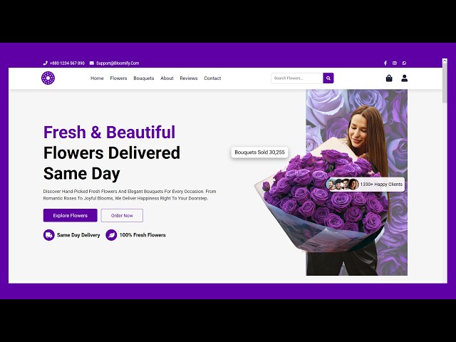 Create a Responsive Ecommerce Flower Website | Using HTML CSS & JS | DM 007 | Part 1