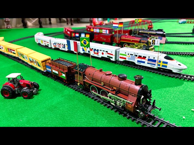 Steam Trains Model And High Speed Train Model With Nasional Flags - ASMR TRAIN MODELS