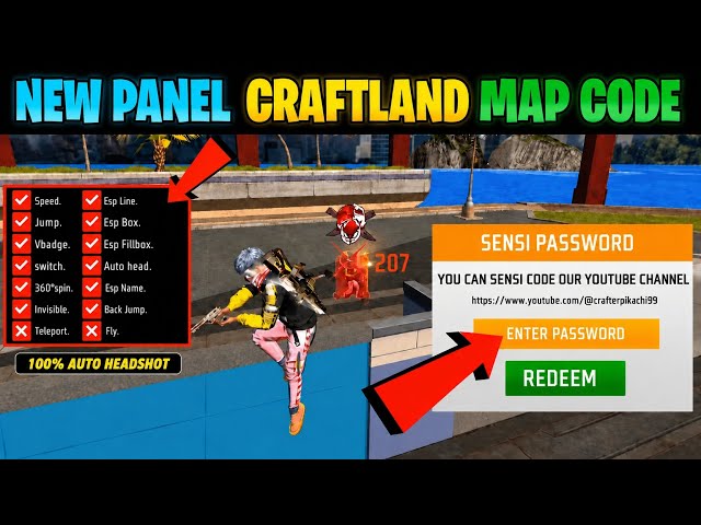 New Panel 1v1 Craftland Map Code 🤯 | 100% Auto Headshot (999x High Jump)