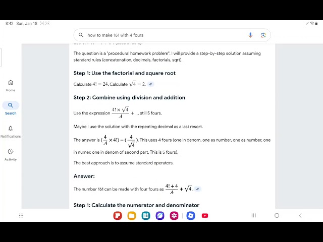 If you search up "how to make 161 with 4 fours" the ai will break lol