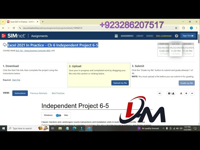 Excel 2021 In Practice - Ch 6 Independent Project 6-5|Assignment SIMnet Excel| Independent Project