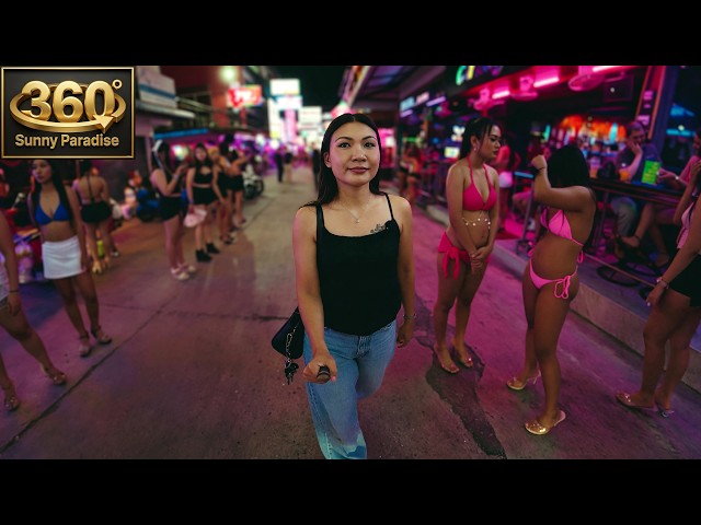 [8K 360° VR] Pattaya Soi 6 Neon Lights & Beachfront Bar Scene