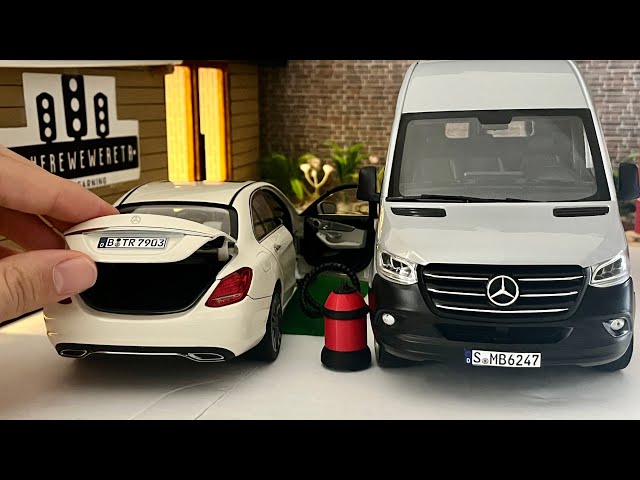 Un automóvil sedán funciona con una furgoneta gigante | Mercedes-Benz Clase C y Sprinter