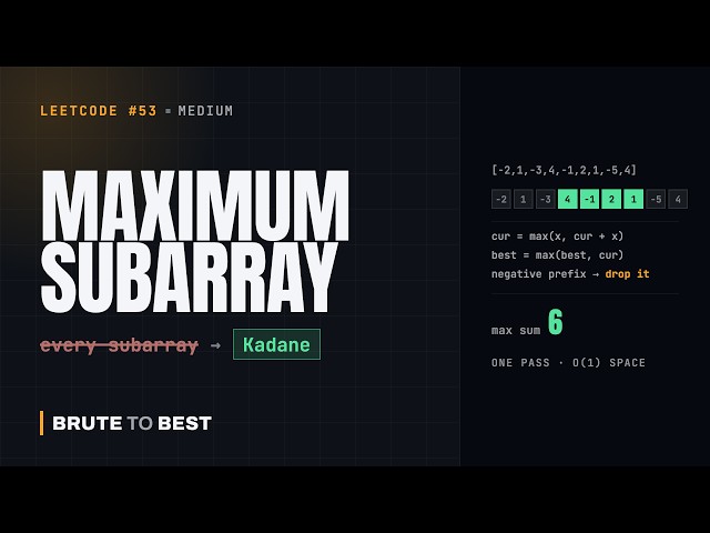 LeetCode #53: Maximum Subarray — Kadane's Algorithm Explained