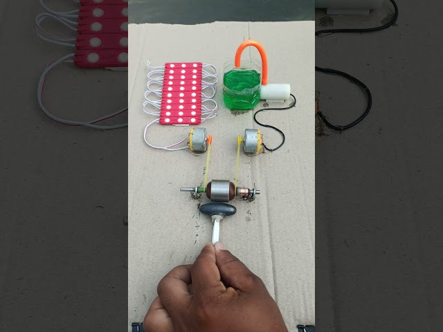 DIY Project 🧲 Magnetic Attraction → Motor Armature → 2 Generators ⚡ → 30 Red LEDs + Water Pump 💧😱🧪🥼