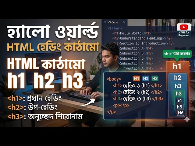 HTML structure bangla tutorial #HTMLBanglaTutorial #HTMLStructure #HTMLHeadingTags