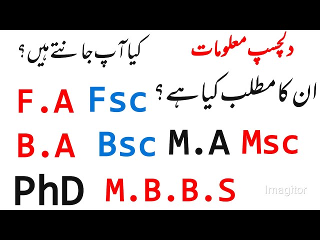 Full form  of F.A FSC B.A BSC M.A MSC |PhD| M.B.B.S |Do you know meaning of F.A FSC PHD MBBS B.A BSC