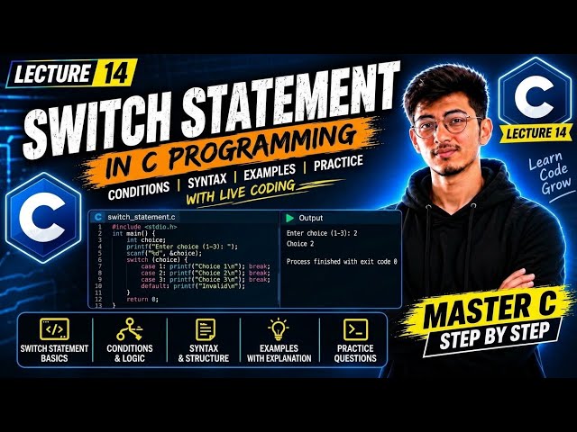 C Language Lecture 14 | Switch Statement in C Explained + Live Coding | Complete Guide