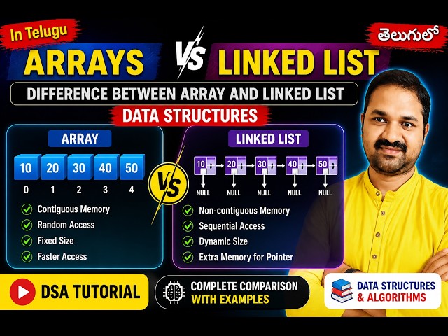 In Telugu | Arrays vs Linked List | Difference Between Array and Linked List | Data Structures