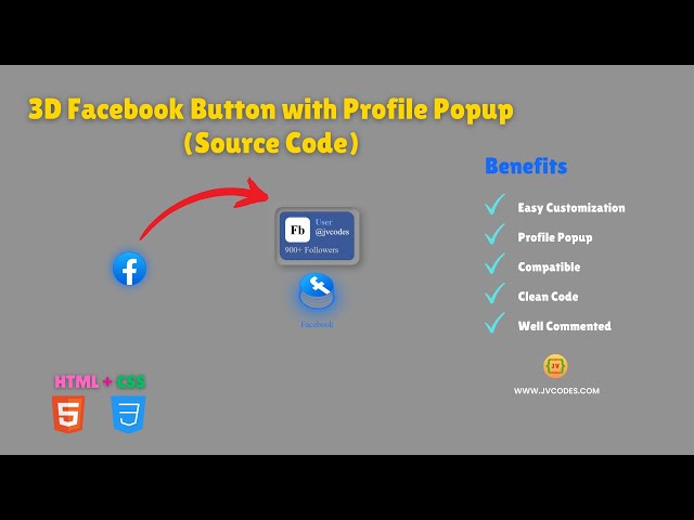 How to Create a 3d Facebook Button with Profile Popup Using HTML and CSS (Free Source Code)