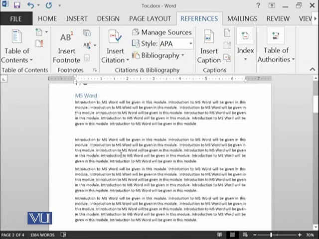 MS word: references ribbon | Introduction to Computing | CS101_Topic208