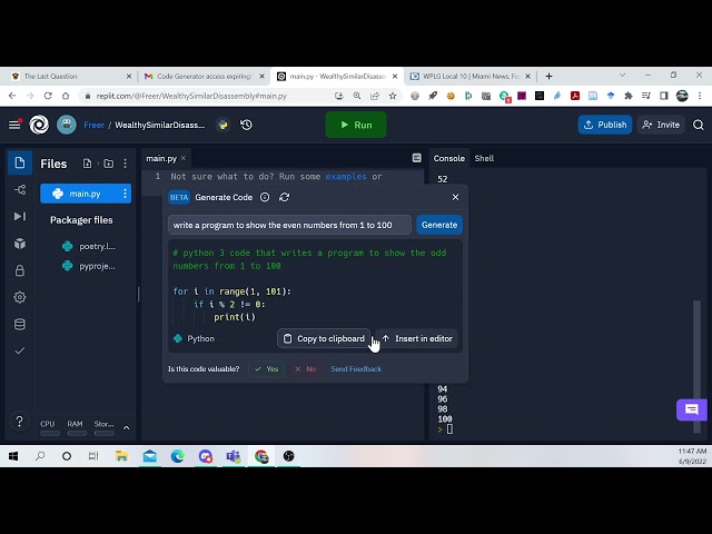 Playing with Replit Code Generator