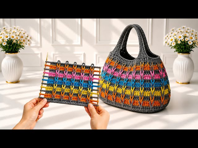 DON’T MISS THIS! 😍 How to Crochet a Stunning Colorful Basket Bag | Easy Step-by-Step Tutorial