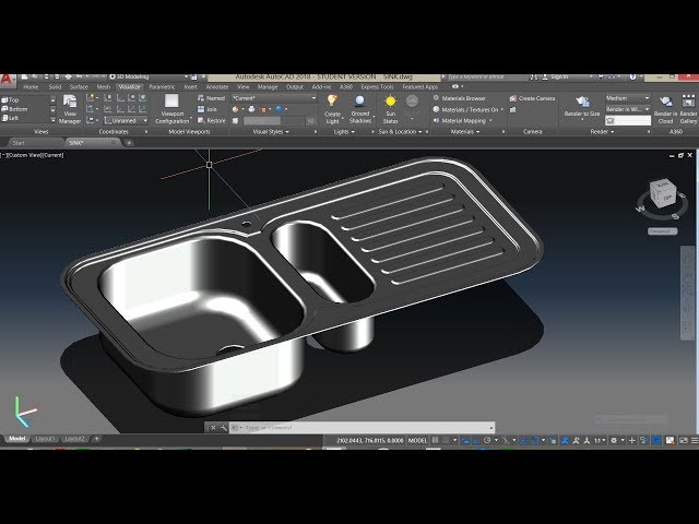 Modeling of a kitchen sink in  AutoCAD 2018