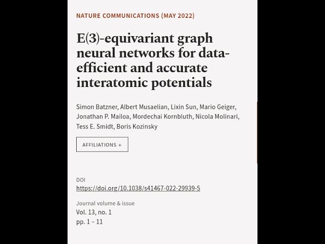 E(3)-equivariant graph neural networks for data-efficient and accurate interatomic po... | RTCL.TV
