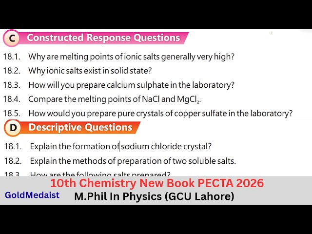10th Class Chemistry New Book 2026 | Chapter 18 | Constructed Response And Descriptive Questions