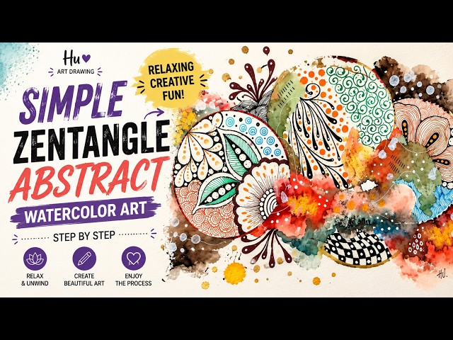 Simple Watercolor Zentangle Abstract Art | Relaxing Step-by-Step Tutorial