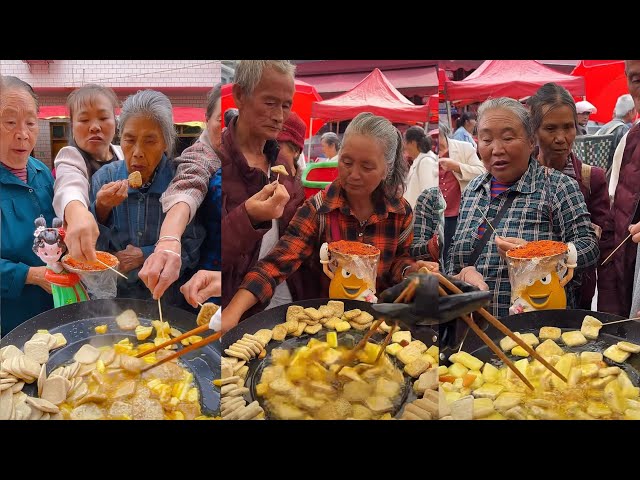 Cooking deep fried potato and dried tofu, eating  for free, Cooking food live.  #food #cooking