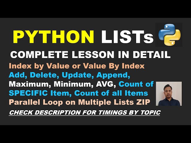 PYTHON LIST Tutorial count, value by index, append, update, add, delete, average, two lists