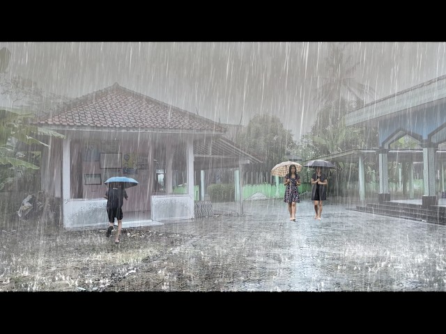 Walking Scary In The Beautiful Of Heavy Rain In Rural  | Beautiful Heavy Rain in  Village Indonesia