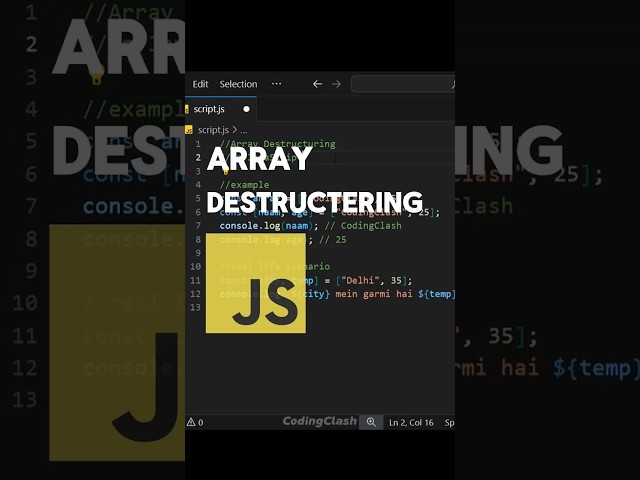 Array Destructuring in JavaScript | CodingClash | #coding #javascript #array
