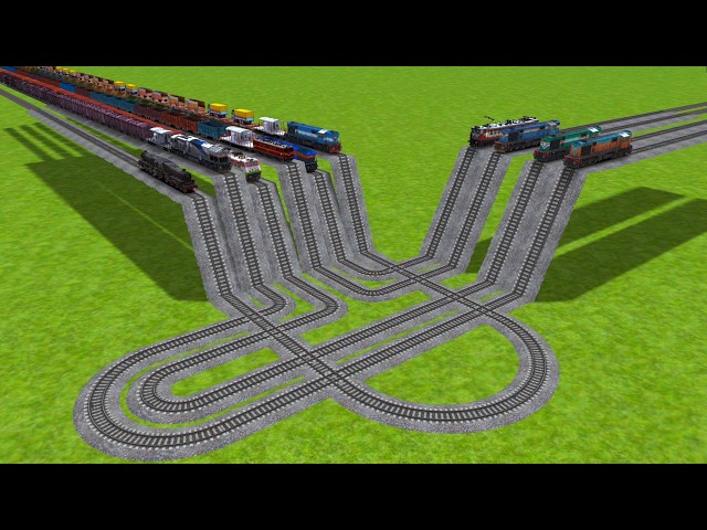 10 Locomotives Coupling On Daimond 3D Curved Animated Railroad Tracks Zig Zag Tracks | train sim