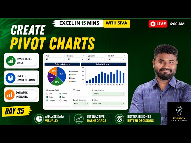 📊 Create Pivot Charts in Excel (Tamil) | Excel in 15 Mins with Siva | Day 35